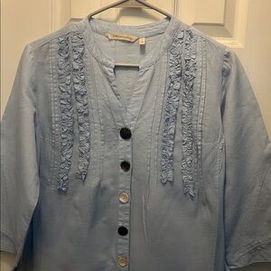 Soft Surroundings Sky Blue Ruffle Blouse